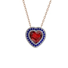 Garnet ve lab safir 8 ayar beyaz altın kolye (40 cm rose altın rolo zincir)