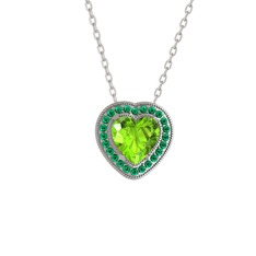 Peridot ve yeşil kuvars 18 ayar beyaz altın kolye (40 cm beyaz altın rolo zincir)