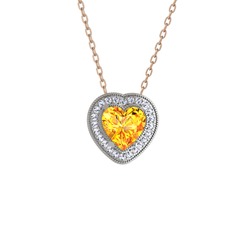 Esinti Kalp Kolye - Sitrin ve swarovski 18 ayar beyaz altın kolye (40 cm rose altın rolo zincir) #xd6fnt