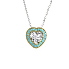 Esinti Kalp Kolye - Beyaz zirkon ve akuamarin 8 ayar altın kolye (40 cm beyaz altın rolo zincir) #xgvvra