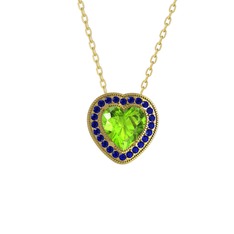 Esinti Kalp Kolye - Peridot ve lab safir 8 ayar altın kolye (40 cm gümüş rolo zincir) #xmusyp