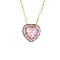 Pembe kuvars ve swarovski 8 ayar rose altın kolye (40 cm altın rolo zincir)