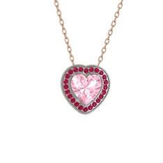 Esinti Kalp Kolye - Pembe kuvars ve rodolit garnet 18 ayar beyaz altın kolye (40 cm rose altın rolo zincir) #y1vvay