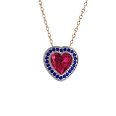 Esinti Kalp Kolye - Rodolit garnet ve lab safir 925 ayar gümüş kolye (40 cm rose altın rolo zincir) #y4qod6