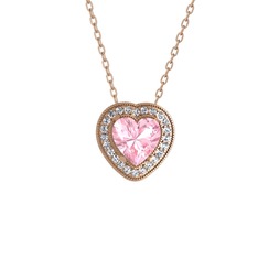 Esinti Kalp Kolye - Pembe kuvars ve pırlanta 14 ayar rose altın kolye (0.264 karat, 40 cm rose altın rolo zincir) #y5vg2a