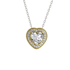 Esinti Kalp Kolye - Swarovski ve pırlanta 8 ayar altın kolye (0.264 karat, 40 cm gümüş rolo zincir) #ye5e2r
