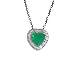 Kök zümrüt ve swarovski 8 ayar beyaz altın kolye (40 cm gümüş rolo zincir)
