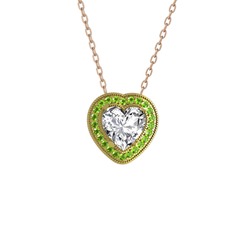 Esinti Kalp Kolye - Beyaz zirkon ve peridot 14 ayar altın kolye (40 cm rose altın rolo zincir) #yr05y1