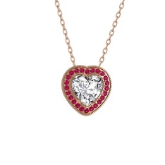 Esinti Kalp Kolye - Beyaz zirkon ve rodolit garnet 14 ayar rose altın kolye (40 cm rose altın rolo zincir) #z25s0z