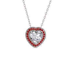 Esinti Kalp Kolye - Swarovski ve garnet 18 ayar beyaz altın kolye (40 cm gümüş rolo zincir) #z5y6wy