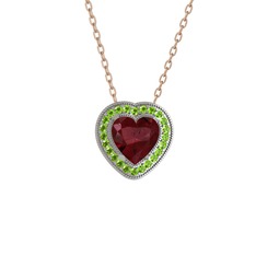 Kök yakut ve peridot 8 ayar beyaz altın kolye (40 cm rose altın rolo zincir)