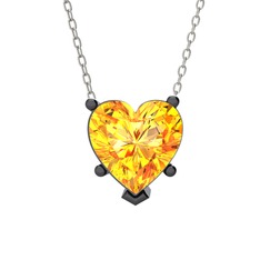 Ena Kalp Kolye - Sitrin 925 ayar siyah rodyum kaplama gümüş kolye (40 cm beyaz altın rolo zincir) #18fyti7