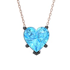 Ena Kalp Kolye - Akuamarin 925 ayar siyah rodyum kaplama gümüş kolye (40 cm rose altın rolo zincir) #1dm14p0