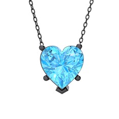 Ena Kalp Kolye - Akuamarin 925 ayar siyah rodyum kaplama gümüş kolye (40 cm gümüş rolo zincir) #6sc9ek