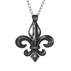 Fleur de Lis Kolye - 925 ayar siyah rodyum kaplama gümüş kolye (40 cm beyaz altın rolo zincir) #1arujam