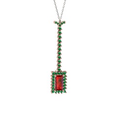 Via Kolye - Garnet ve yeşil kuvars 8 ayar rose altın kolye (40 cm gümüş rolo zincir) #10lkhuo