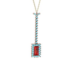 Garnet ve akuamarin 18 ayar rose altın kolye (40 cm altın rolo zincir)