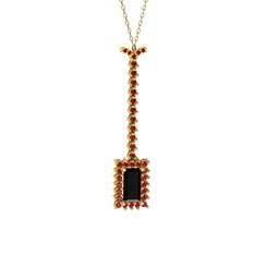 Via Kolye - Siyah zirkon ve garnet 925 ayar altın kaplama gümüş kolye (40 cm altın rolo zincir) #10xkegj