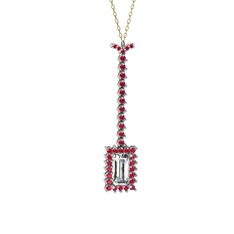 Beyaz zirkon ve rodolit garnet 14 ayar beyaz altın kolye (40 cm altın rolo zincir)