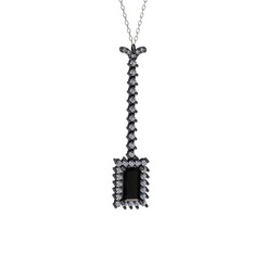 Via Kolye - Siyah zirkon ve pırlanta 925 ayar siyah rodyum kaplama gümüş kolye (0.62 karat, 40 cm beyaz altın rolo zincir) #11ox2zv