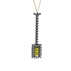 Via Kolye - Peridot ve pırlanta 925 ayar siyah rodyum kaplama gümüş kolye (0.62 karat, 40 cm altın rolo zincir) #121xpeq