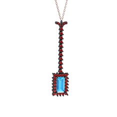Via Kolye - Akuamarin ve garnet 925 ayar siyah rodyum kaplama gümüş kolye (40 cm rose altın rolo zincir) #133ogfd