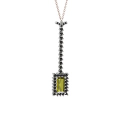 Peridot ve siyah zirkon 925 ayar gümüş kolye (40 cm rose altın rolo zincir)
