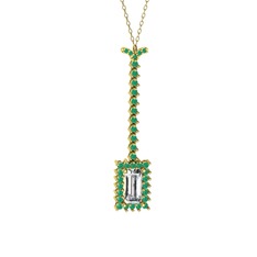 Via Kolye - Swarovski ve kök zümrüt 8 ayar altın kolye (40 cm gümüş rolo zincir) #143e94r