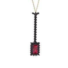 Via Kolye - Rodolit garnet ve siyah zirkon 925 ayar siyah rodyum kaplama gümüş kolye (40 cm altın rolo zincir) #144c8f5