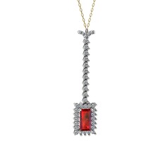 Garnet ve pırlanta 8 ayar beyaz altın kolye (0.62 karat, 40 cm altın rolo zincir)