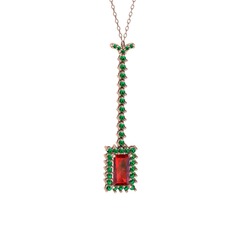 Via Kolye - Garnet ve yeşil kuvars 8 ayar rose altın kolye (40 cm rose altın rolo zincir) #14v953e