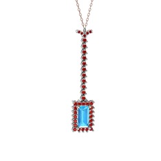 Via Kolye - Akuamarin ve garnet 14 ayar beyaz altın kolye (40 cm rose altın rolo zincir) #15c00b