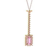 Via Kolye - Pembe kuvars 925 ayar altın kaplama gümüş kolye (40 cm gümüş rolo zincir) #16l8nae