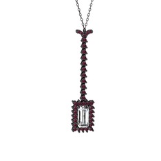 Swarovski ve kök yakut 925 ayar siyah rodyum kaplama gümüş kolye (40 cm gümüş rolo zincir)
