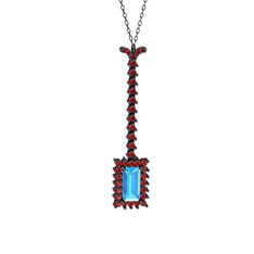Via Kolye - Akuamarin ve garnet 925 ayar siyah rodyum kaplama gümüş kolye (40 cm gümüş rolo zincir) #17t13p8
