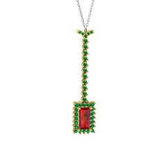 Garnet ve yeşil kuvars 18 ayar altın kolye (40 cm beyaz altın rolo zincir)