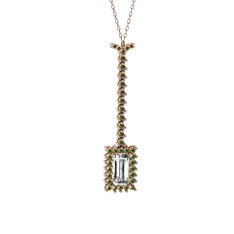 Via Kolye - Beyaz zirkon ve peridot 8 ayar rose altın kolye (40 cm rose altın rolo zincir) #18q3xou