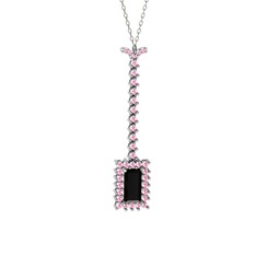 Via Kolye - Siyah zirkon ve pembe kuvars 8 ayar beyaz altın kolye (40 cm beyaz altın rolo zincir) #18qoljh