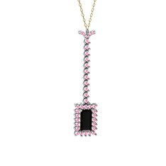 Via Kolye - Siyah zirkon ve pembe kuvars 14 ayar beyaz altın kolye (40 cm altın rolo zincir) #19qeoru