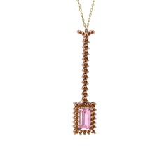Via Kolye - Pembe kuvars ve dumanlı kuvars 8 ayar rose altın kolye (40 cm altın rolo zincir) #19s5v5e
