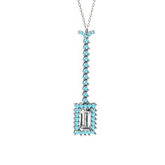 Swarovski ve akuamarin 14 ayar beyaz altın kolye (40 cm beyaz altın rolo zincir)