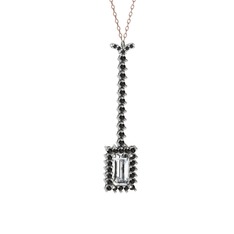 Via Kolye - Swarovski ve siyah zirkon 8 ayar beyaz altın kolye (40 cm rose altın rolo zincir) #1ax1sgx