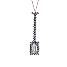 Via Kolye - Swarovski ve pırlanta 925 ayar siyah rodyum kaplama gümüş kolye (0.62 karat, 40 cm gümüş rolo zincir) #1bcq3sw