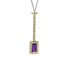Via Kolye - Ametist ve swarovski 14 ayar altın kolye (40 cm gümüş rolo zincir) #1bi045y