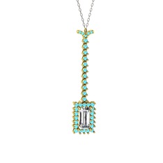 Swarovski ve akuamarin 925 ayar altın kaplama gümüş kolye (40 cm beyaz altın rolo zincir)