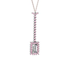 Beyaz zirkon ve pembe kuvars 8 ayar beyaz altın kolye (40 cm rose altın rolo zincir)