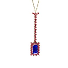 Via Kolye - Lab safir ve rodolit garnet 925 ayar rose altın kaplama gümüş kolye (40 cm gümüş rolo zincir) #1cktm1e