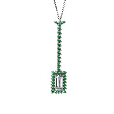 Via Kolye - Swarovski ve yeşil kuvars 14 ayar beyaz altın kolye (40 cm gümüş rolo zincir) #1d7cri8