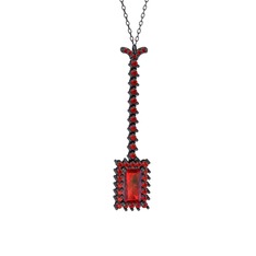 Garnet 925 ayar siyah rodyum kaplama gümüş kolye (40 cm gümüş rolo zincir)