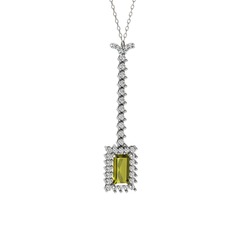 Peridot ve beyaz zirkon 925 ayar gümüş kolye (40 cm gümüş rolo zincir)